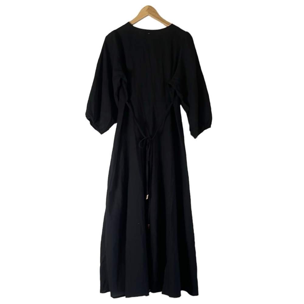 Iris Maxi Melina L/S Dress Black Size 8 Button Front V Neck Puff Sleeves - Picture 5 of 13